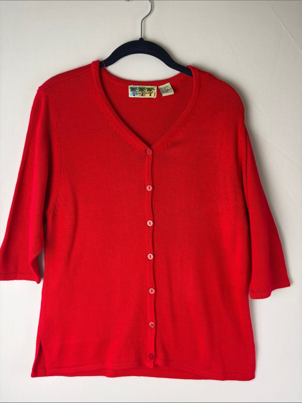 Palm Grove size Petite Large Women's Red V-Neck Button-Front Sweater Cardigan